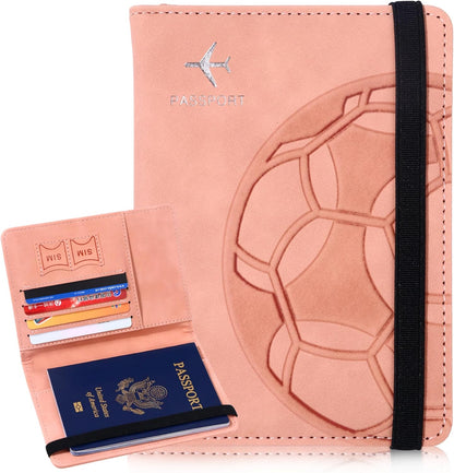 Passport Holder and Card Slot Combo RFID Blocking Leather Personalized Travel Passport Wallet for Men and Women US Passport Cover Protector (Map blue)