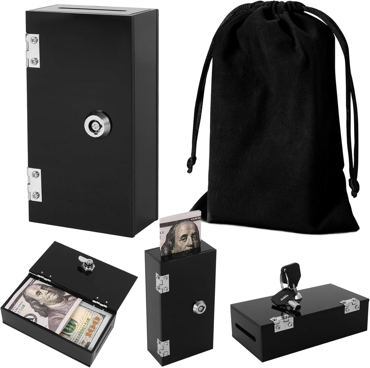 Acrylic Cash Box for Gambler Pocket Size, Winners Bank with 2 Keys Storage Bag, Compact Portable Secure Money Organizer Safe Lock Box for Casino, Control Gambler,Navy Blue,1 Pack
