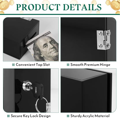 Acrylic Cash Box for Gambler Pocket Size, Winners Bank with 2 Keys Storage Bag, Compact Portable Secure Money Organizer Safe Lock Box for Casino, Control Gambler,Navy Blue,1 Pack