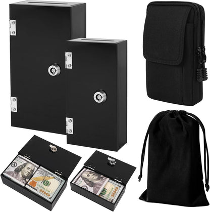 Acrylic Cash Box for Gambler Pocket Size, Winners Bank with 2 Keys Storage Bag, Compact Portable Secure Money Organizer Safe Lock Box for Casino, Control Gambler,Navy Blue,1 Pack
