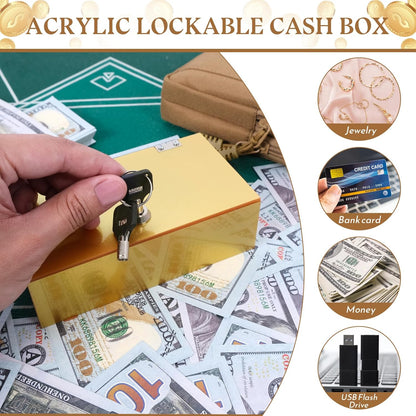 Acrylic Cash Box for Gambler Pocket Size, Winners Bank with 2 Keys Storage Bag, Compact Portable Secure Money Organizer Safe Lock Box for Casino, Control Gambler,Navy Blue,1 Pack