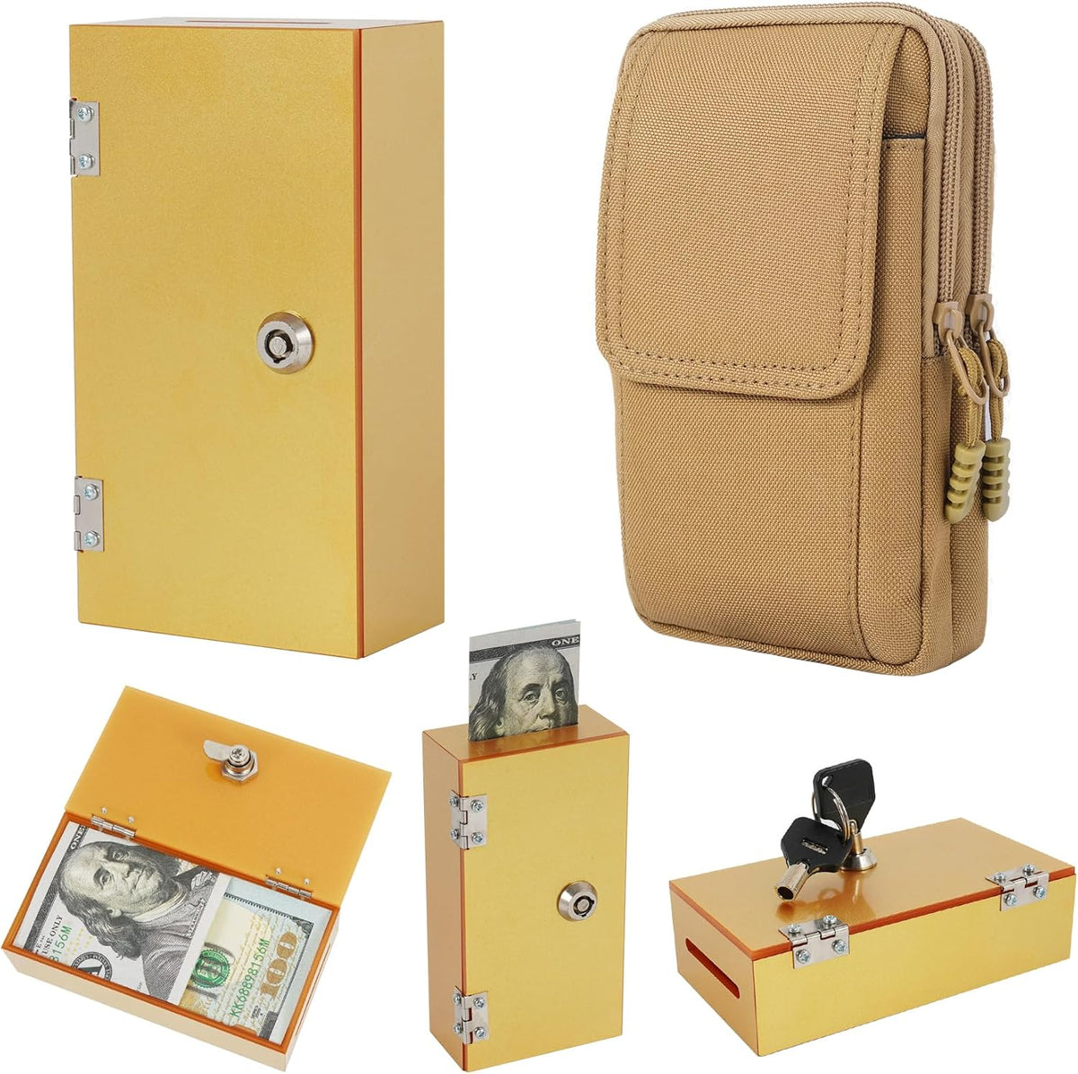 Acrylic Cash Box for Gambler Pocket Size, Winners Bank with 2 Keys Storage Bag, Compact Portable Secure Money Organizer Safe Lock Box for Casino, Control Gambler,Navy Blue,1 Pack