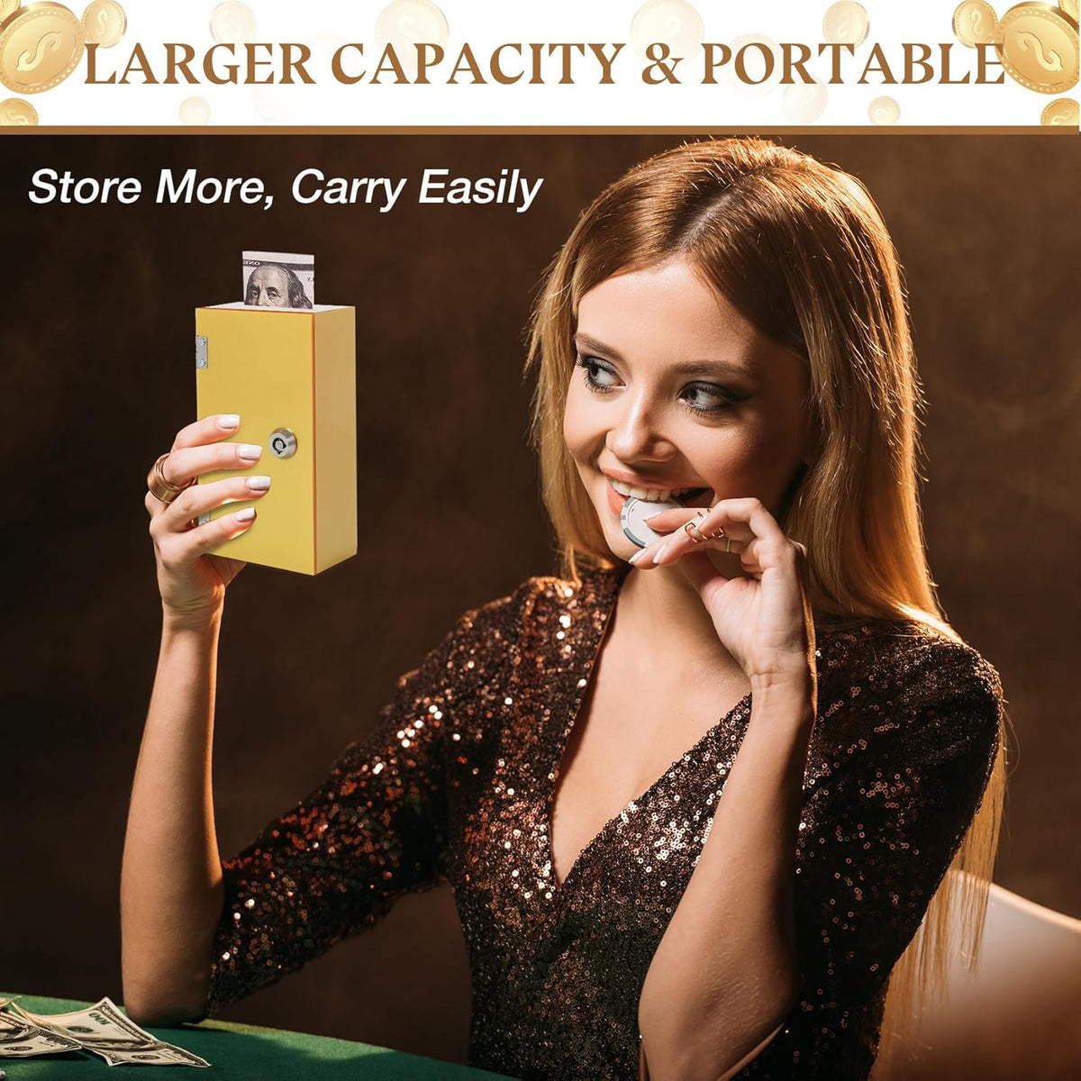 Acrylic Cash Box for Gambler Pocket Size, Winners Bank with 2 Keys Storage Bag, Compact Portable Secure Money Organizer Safe Lock Box for Casino, Control Gambler,Navy Blue,1 Pack