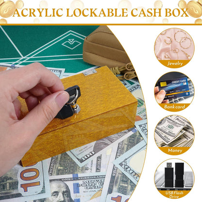 Acrylic Cash Box for Gambler Pocket Size, Winners Bank with 2 Keys Storage Bag, Compact Portable Secure Money Organizer Safe Lock Box for Casino, Control Gambler,Navy Blue,1 Pack