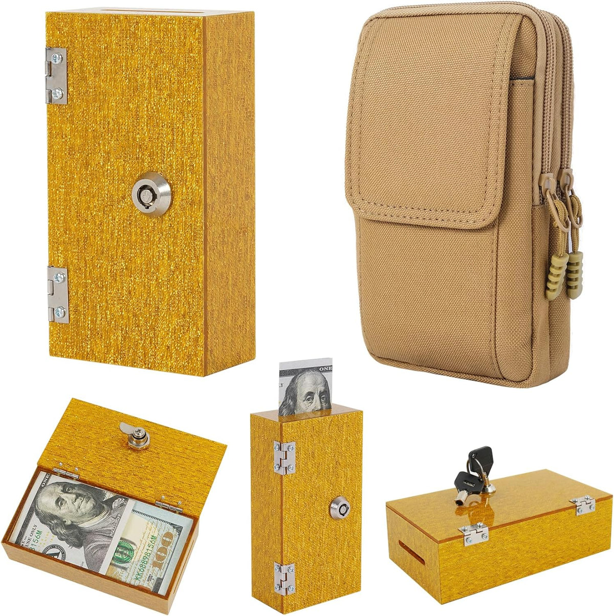 Acrylic Cash Box for Gambler Pocket Size, Winners Bank with 2 Keys Storage Bag, Compact Portable Secure Money Organizer Safe Lock Box for Casino, Control Gambler,Navy Blue,1 Pack