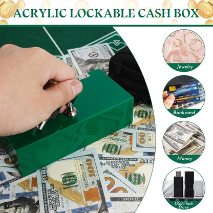 Acrylic Cash Box for Gambler Pocket Size, Winners Bank with 2 Keys Storage Bag, Compact Portable Secure Money Organizer Safe Lock Box for Casino, Control Gambler,Navy Blue,1 Pack
