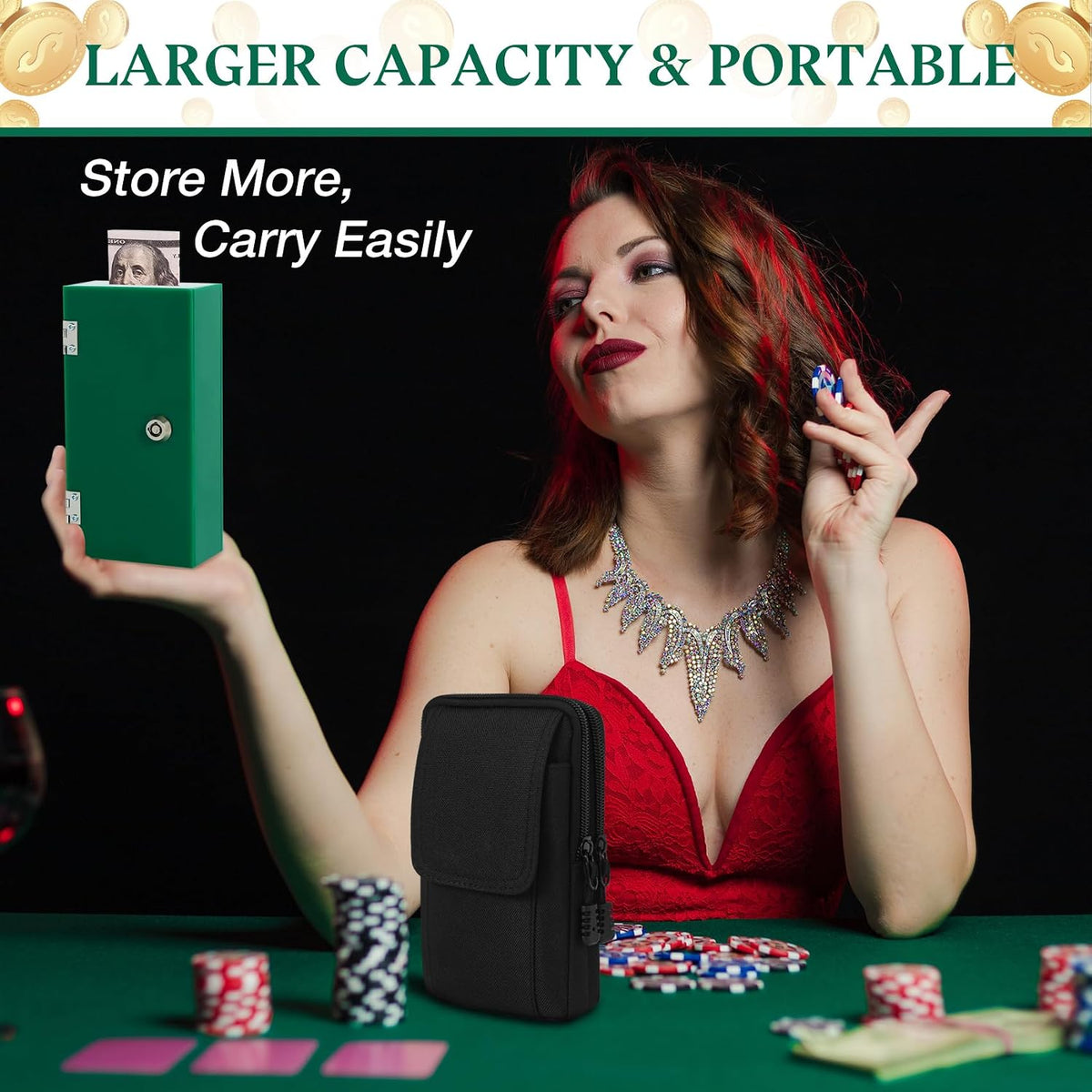 Acrylic Cash Box for Gambler Pocket Size, Winners Bank with 2 Keys Storage Bag, Compact Portable Secure Money Organizer Safe Lock Box for Casino, Control Gambler,Navy Blue,1 Pack