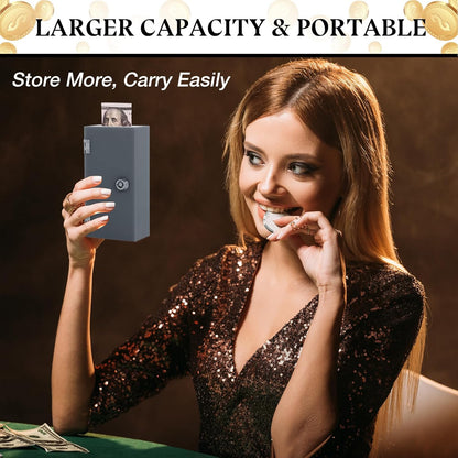 Acrylic Cash Box for Gambler Pocket Size, Winners Bank with 2 Keys Storage Bag, Compact Portable Secure Money Organizer Safe Lock Box for Casino, Control Gambler,Navy Blue,1 Pack