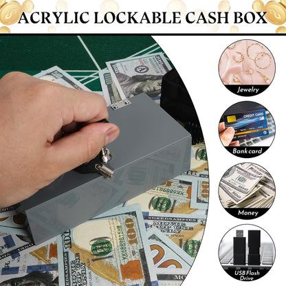 Acrylic Cash Box for Gambler Pocket Size, Winners Bank with 2 Keys Storage Bag, Compact Portable Secure Money Organizer Safe Lock Box for Casino, Control Gambler,Navy Blue,1 Pack