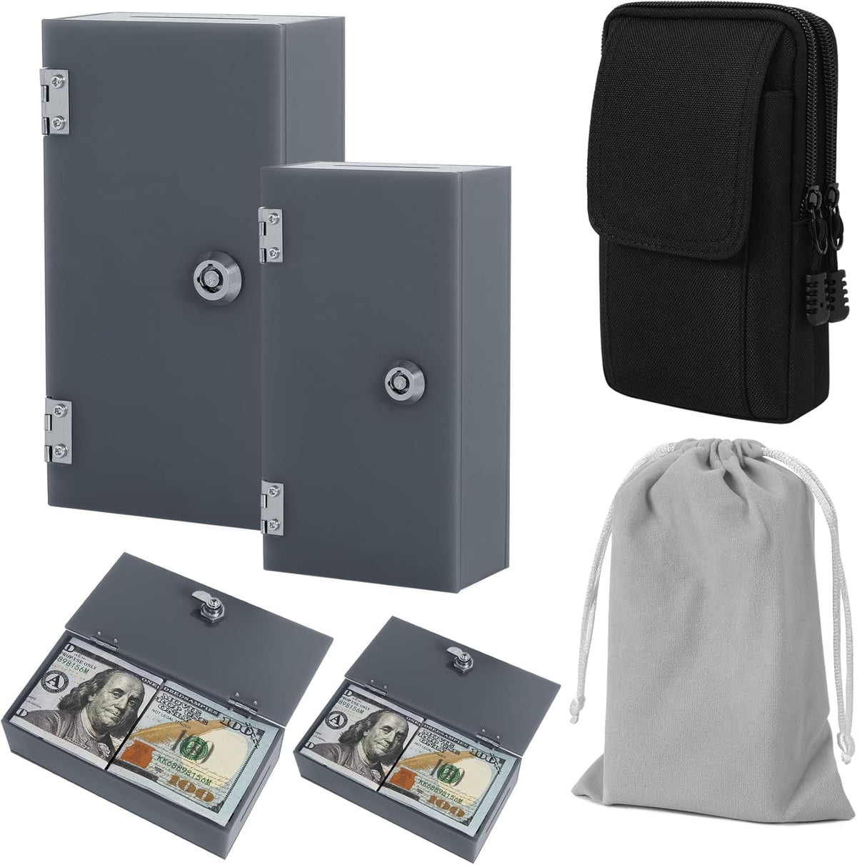 Acrylic Cash Box for Gambler Pocket Size, Winners Bank with 2 Keys Storage Bag, Compact Portable Secure Money Organizer Safe Lock Box for Casino, Control Gambler,Navy Blue,1 Pack