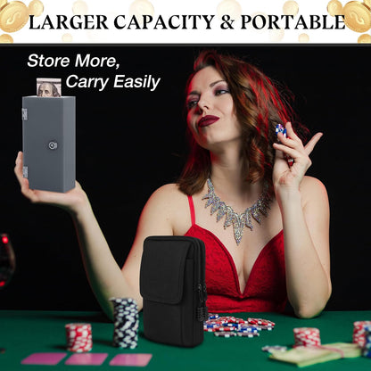 Acrylic Cash Box for Gambler Pocket Size, Winners Bank with 2 Keys Storage Bag, Compact Portable Secure Money Organizer Safe Lock Box for Casino, Control Gambler,Navy Blue,1 Pack