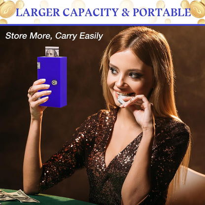 Acrylic Cash Box for Gambler Pocket Size, Winners Bank with 2 Keys Storage Bag, Compact Portable Secure Money Organizer Safe Lock Box for Casino, Control Gambler,Navy Blue,1 Pack
