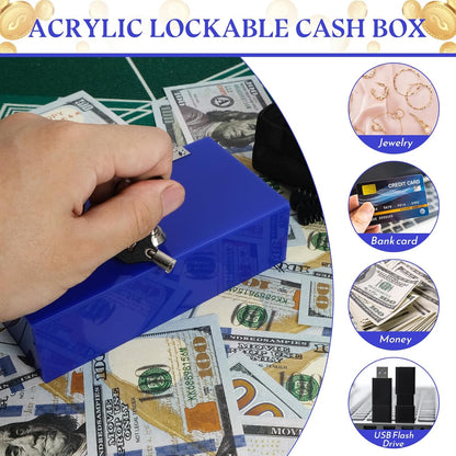 Acrylic Cash Box for Gambler Pocket Size, Winners Bank with 2 Keys Storage Bag, Compact Portable Secure Money Organizer Safe Lock Box for Casino, Control Gambler,Navy Blue,1 Pack