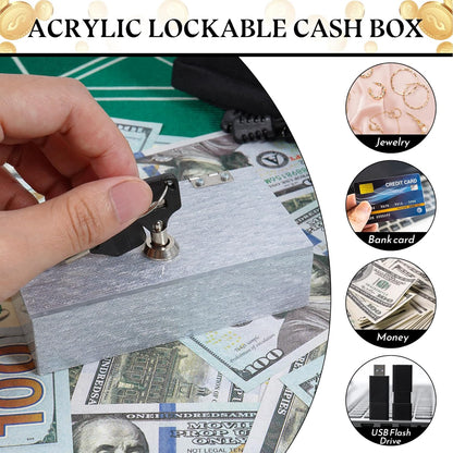 Acrylic Cash Box for Gambler Pocket Size, Winners Bank with 2 Keys Storage Bag, Compact Portable Secure Money Organizer Safe Lock Box for Casino, Control Gambler,Navy Blue,1 Pack