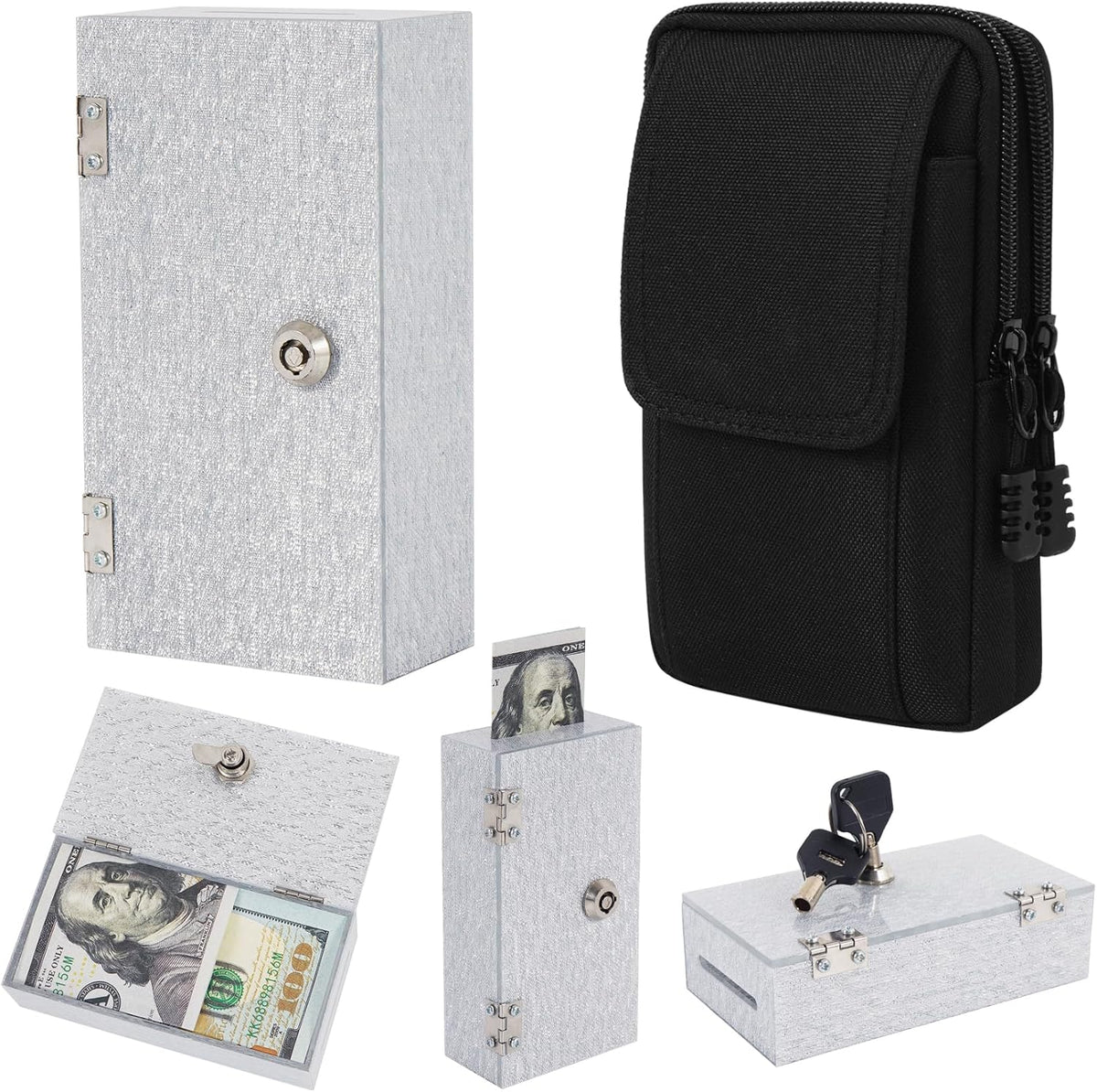 Acrylic Cash Box for Gambler Pocket Size, Winners Bank with 2 Keys Storage Bag, Compact Portable Secure Money Organizer Safe Lock Box for Casino, Control Gambler,Navy Blue,1 Pack