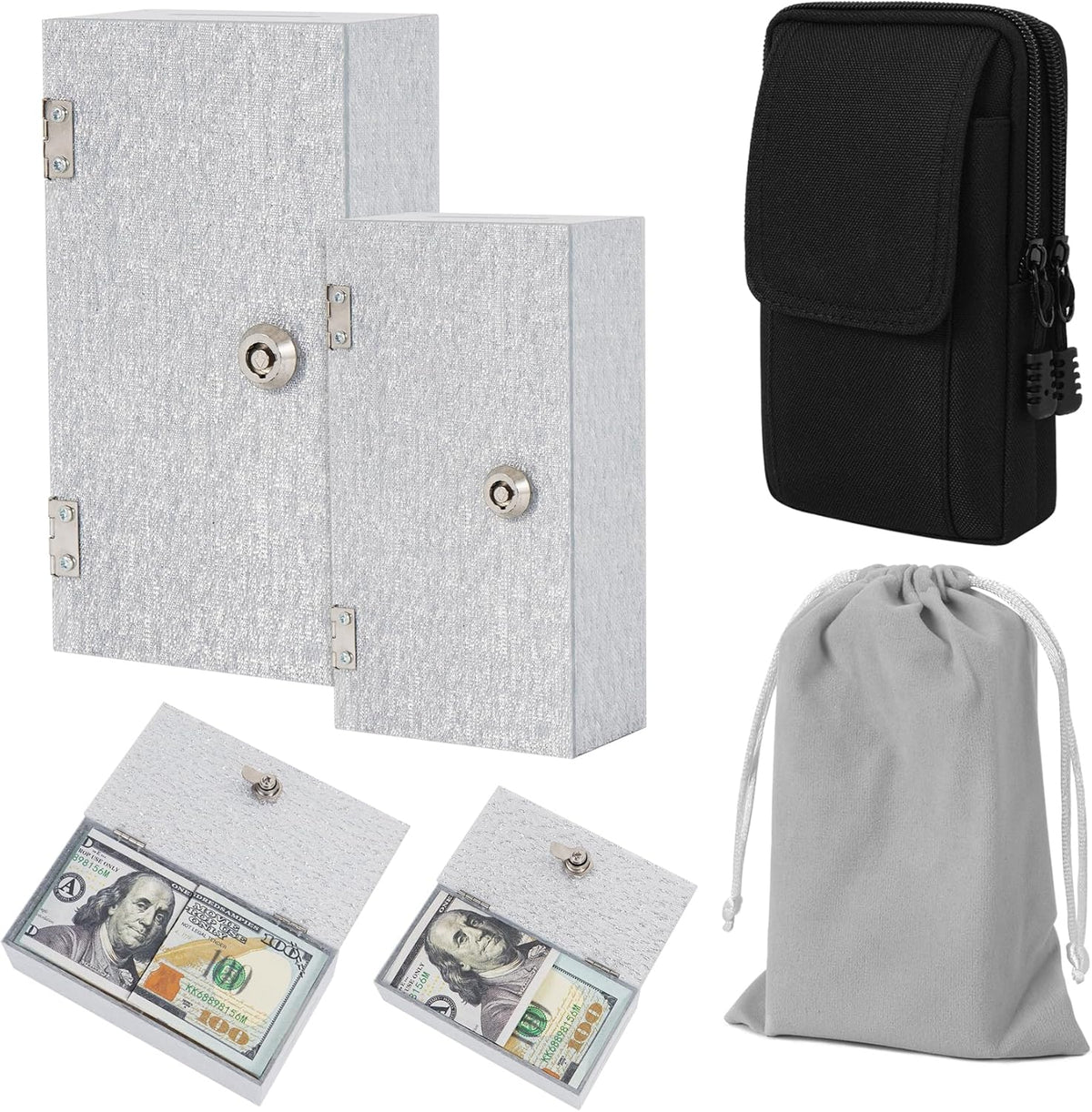 Acrylic Cash Box for Gambler Pocket Size, Winners Bank with 2 Keys Storage Bag, Compact Portable Secure Money Organizer Safe Lock Box for Casino, Control Gambler,Navy Blue,1 Pack