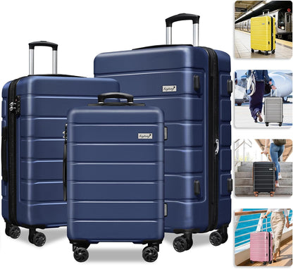 Explorer 20 Inch Carry On - Hardshell Suitcases with Front Pocket, Blue