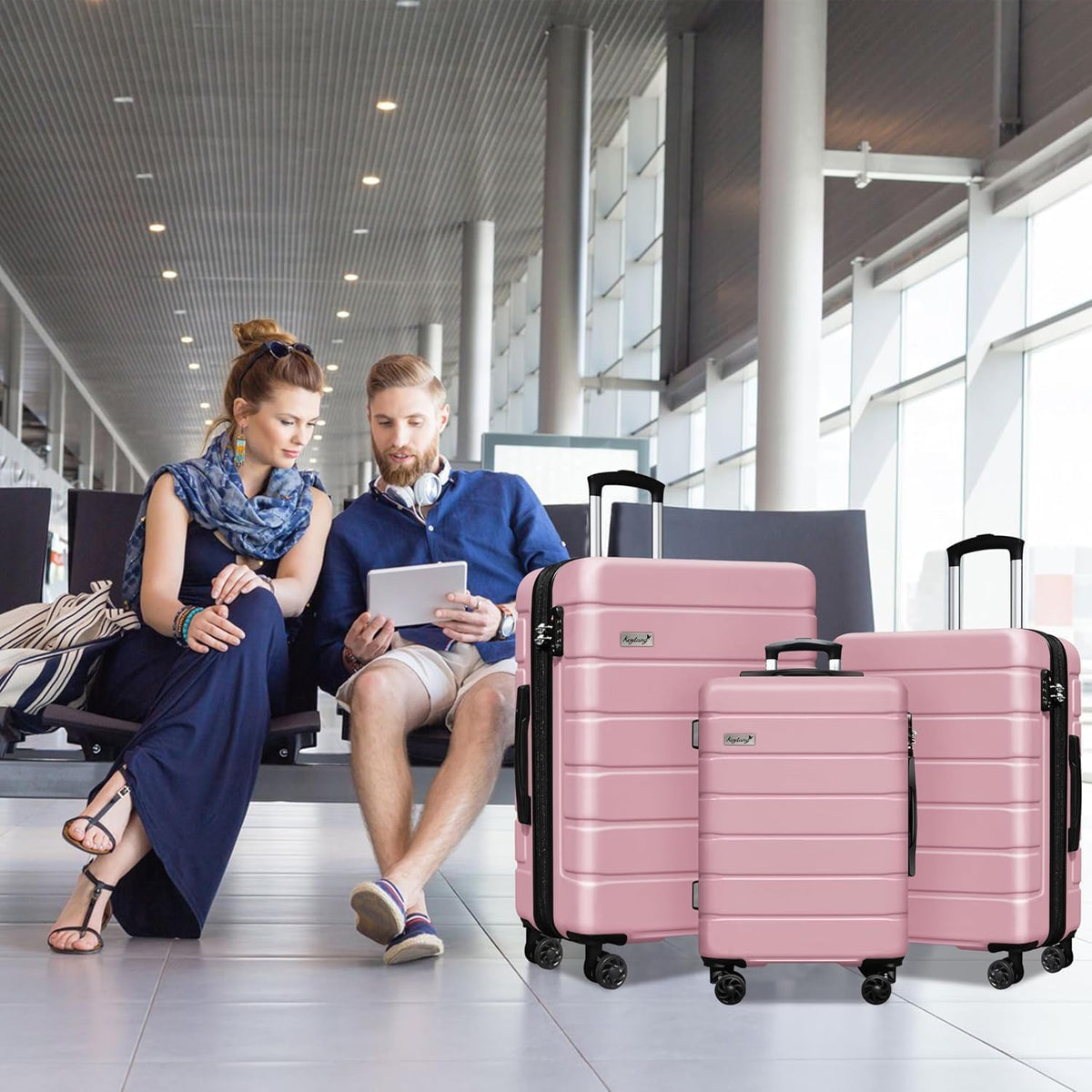 Explorer 20 Inch Carry On - Hardshell Suitcases with Front Pocket, Blue