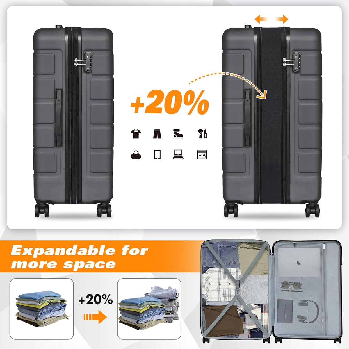 Explorer 20 Inch Carry On - Hardshell Suitcases with Front Pocket, Blue