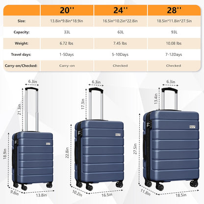 Explorer 20 Inch Carry On - Hardshell Suitcases with Front Pocket, Blue