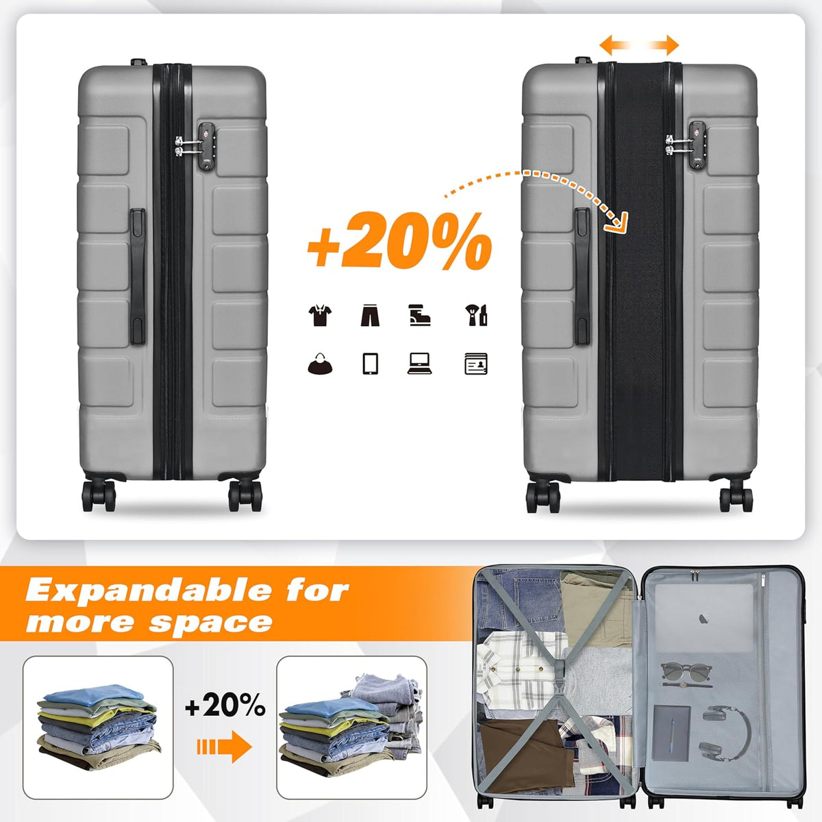 Explorer 20 Inch Carry On - Hardshell Suitcases with Front Pocket, Blue