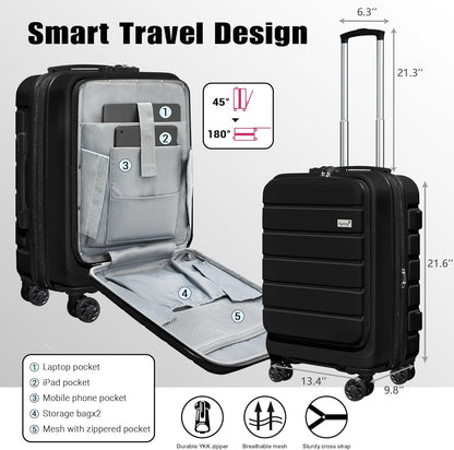 Explorer 20 Inch Carry On - Hardshell Suitcases with Front Pocket, Blue