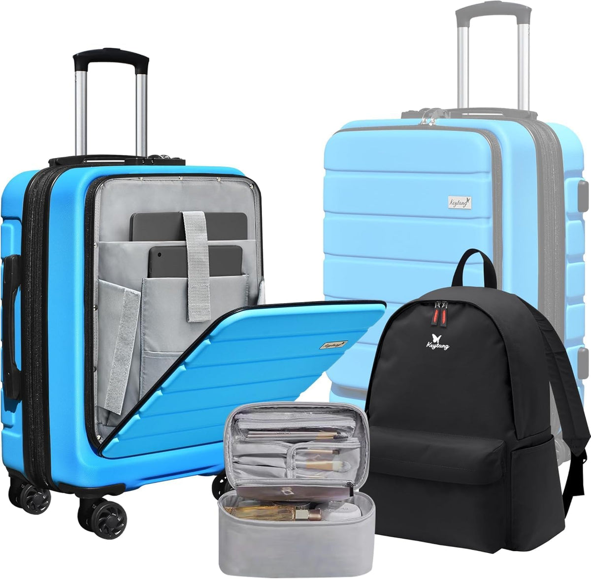 Explorer 20 Inch Carry On - Hardshell Suitcases with Front Pocket, Blue