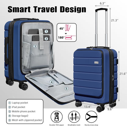 Explorer 20 Inch Carry On - Hardshell Suitcases with Front Pocket, Blue