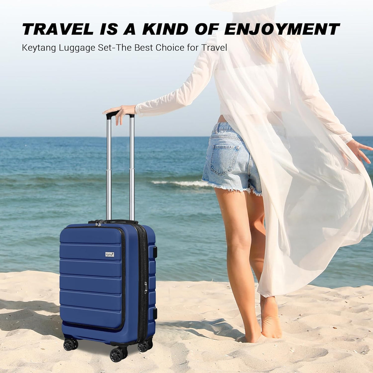 Explorer 20 Inch Carry On - Hardshell Suitcases with Front Pocket, Blue