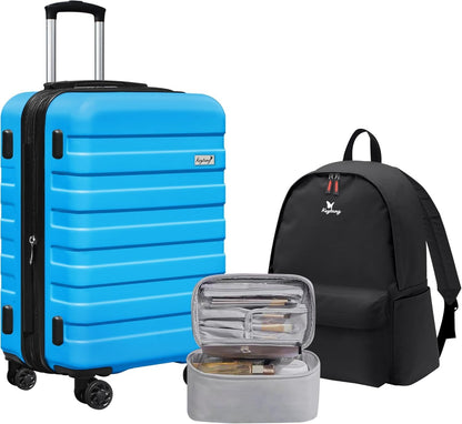 Explorer 20 Inch Carry On - Hardshell Suitcases with Front Pocket, Blue