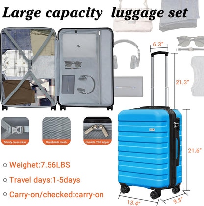 Explorer 20 Inch Carry On - Hardshell Suitcases with Front Pocket, Blue