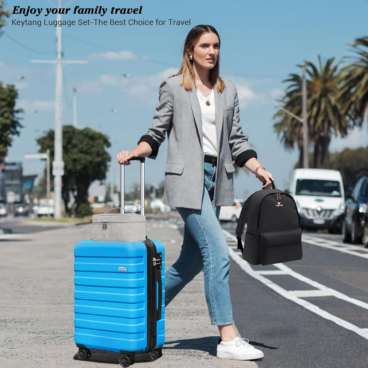 Explorer 20 Inch Carry On - Hardshell Suitcases with Front Pocket, Blue