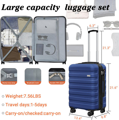 Explorer 20 Inch Carry On - Hardshell Suitcases with Front Pocket, Blue