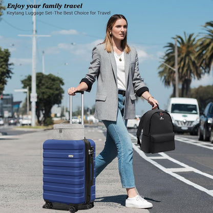 Explorer 20 Inch Carry On - Hardshell Suitcases with Front Pocket, Blue