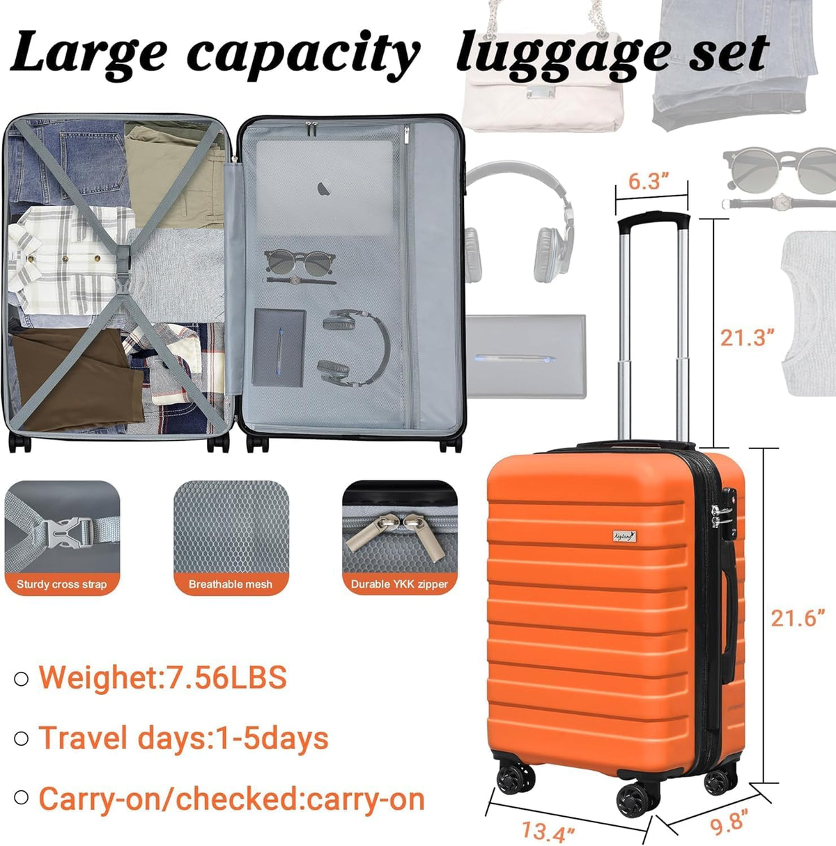 Explorer 20 Inch Carry On - Hardshell Suitcases with Front Pocket, Blue