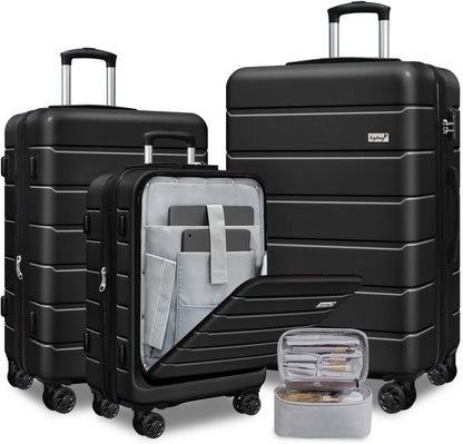 Explorer 20 Inch Carry On - Hardshell Suitcases with Front Pocket, Blue