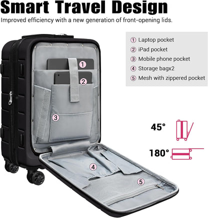 Explorer 20 Inch Carry On - Hardshell Suitcases with Front Pocket, Blue