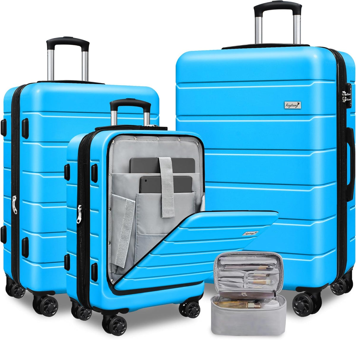 Explorer 20 Inch Carry On - Hardshell Suitcases with Front Pocket, Blue
