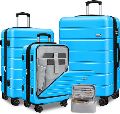 Explorer 20 Inch Carry On - Hardshell Suitcases with Front Pocket, Blue