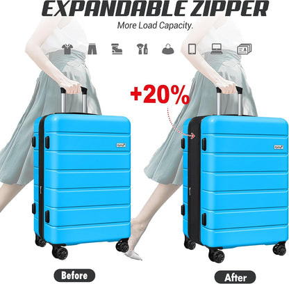 Explorer 20 Inch Carry On - Hardshell Suitcases with Front Pocket, Blue