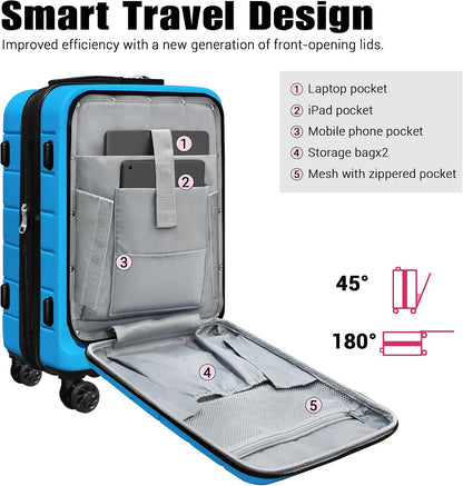 Explorer 20 Inch Carry On - Hardshell Suitcases with Front Pocket, Blue
