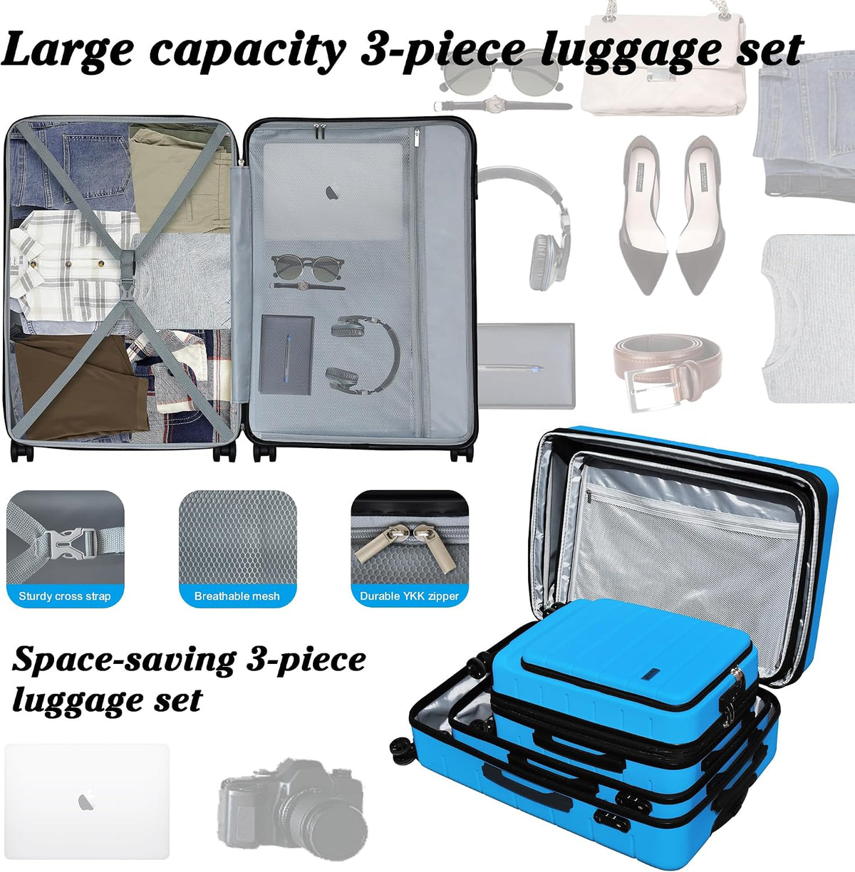 Explorer 20 Inch Carry On - Hardshell Suitcases with Front Pocket, Blue