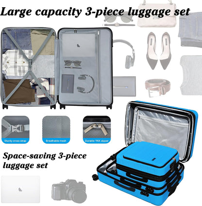 Explorer 20 Inch Carry On - Hardshell Suitcases with Front Pocket, Blue