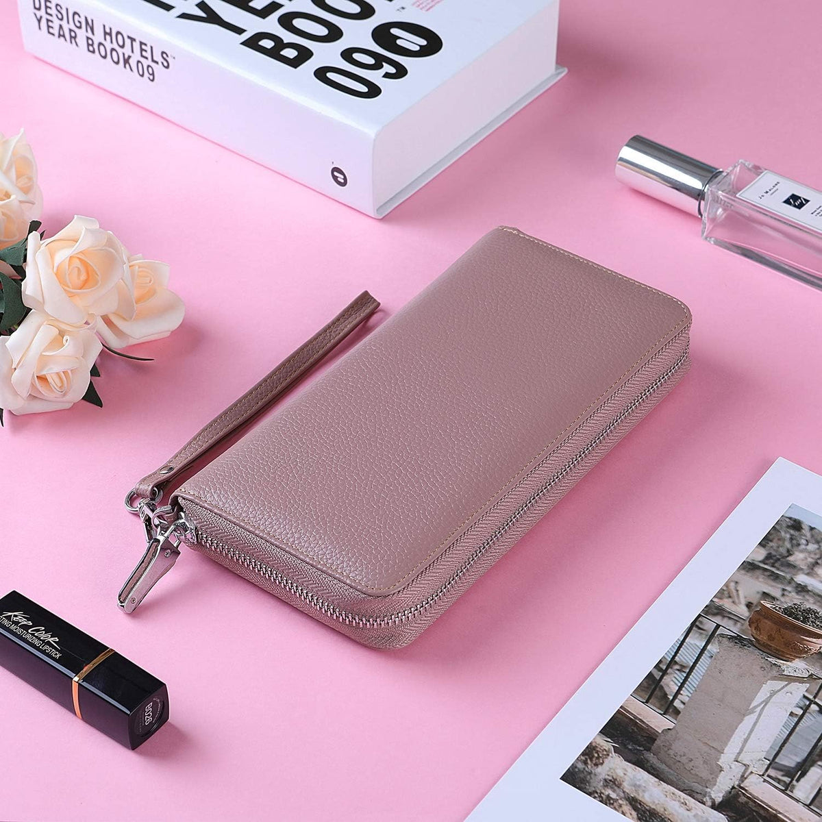 Small Compact Women Wallet RFID Blocking Genuine Leather Bifold Purse with ID Windows - Colors B