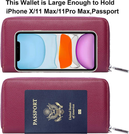 Small Compact Women Wallet RFID Blocking Genuine Leather Bifold Purse with ID Windows - Colors B