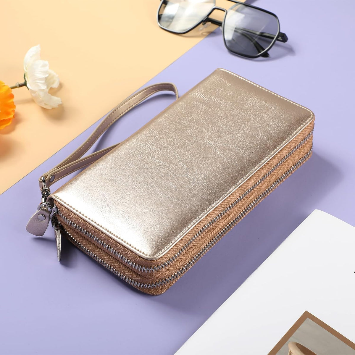 Small Compact Women Wallet RFID Blocking Genuine Leather Bifold Purse with ID Windows - Colors B
