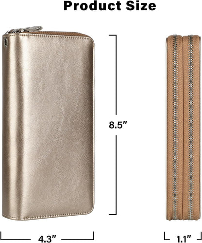 Small Compact Women Wallet RFID Blocking Genuine Leather Bifold Purse with ID Windows - Colors B