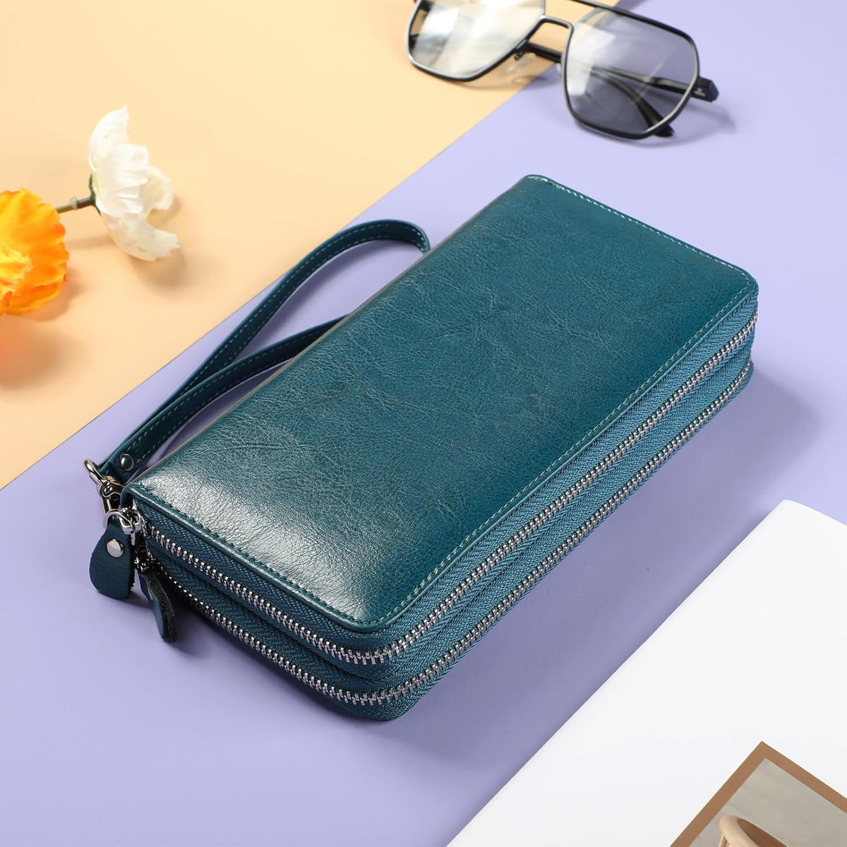 Small Compact Women Wallet RFID Blocking Genuine Leather Bifold Purse with ID Windows - Colors B