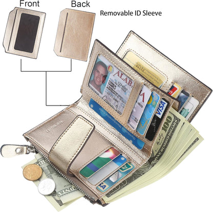 Small Compact Women Wallet RFID Blocking Genuine Leather Bifold Purse with ID Windows - Colors B