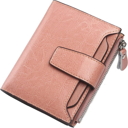 Small Compact Women Wallet RFID Blocking Genuine Leather Bifold Purse with ID Windows - Colors B